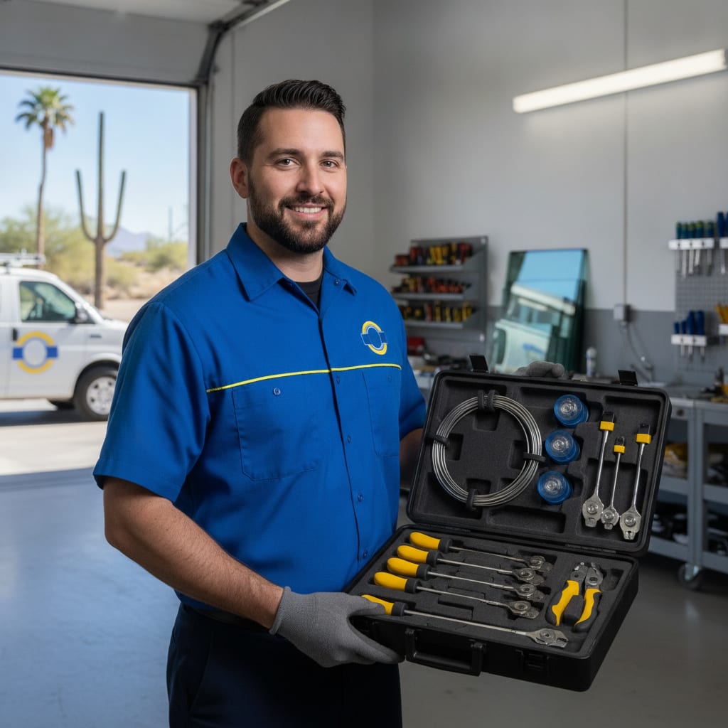 Queen Creek Auto Glass technician with tools